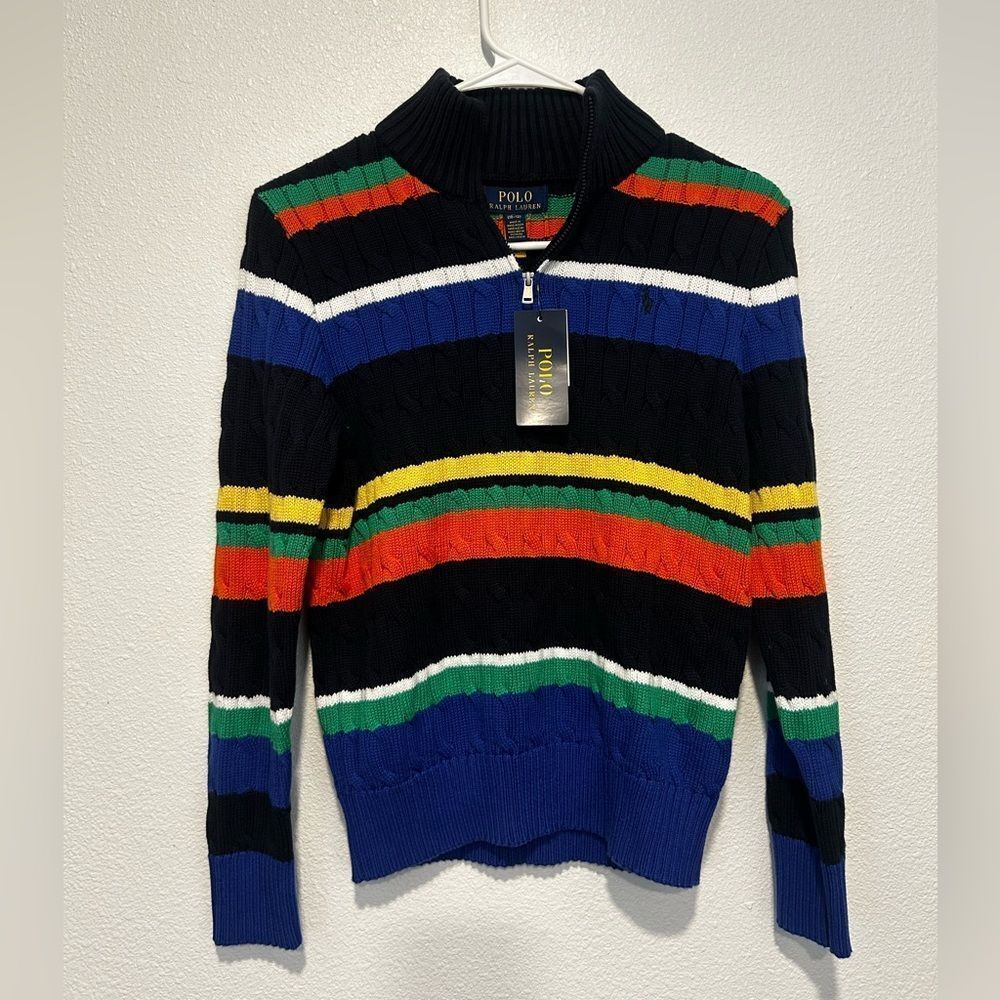 Ralph Lauren Striped Cotton Quarter-Zip Sweater NWT